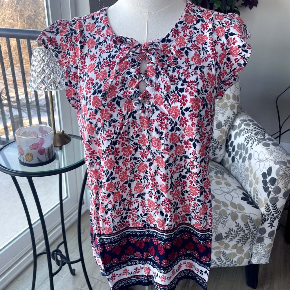 Liz Claiborne Floral Cap Sleeve Top Sz S